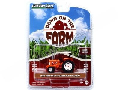 Cochesdemetal.es 1989 Tractor Ford 6610 Techado "Down on the Farm Series 6" Naranja/Blanco 1:64 Greenlight 48060E 2