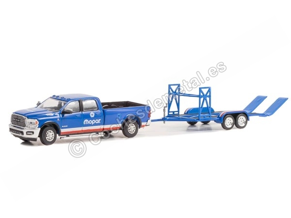 Cochesdemetal.es 2020 Dodge Ram 2500 Laramie + Remolque de Vehículos Mopar "Hitch & Tow Series 25" Verde 1:64 Greenlight 32250D