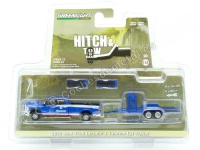 Cochesdemetal.es 2020 Dodge Ram 2500 Laramie + Remolque de Vehículos Mopar "Hitch & Tow Series 25" Verde 1:64 Greenlight 32250D 2