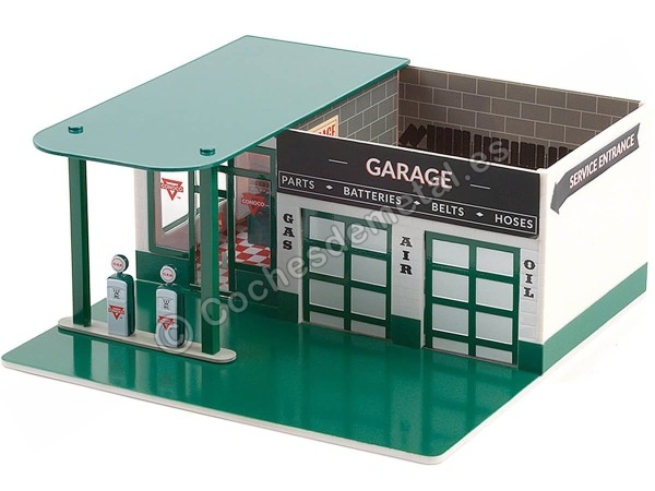 Cochesdemetal.es Taller Mecánico y Gasolinera con Tienda Vintage "Conoco" 1:64 Greenlight 57081