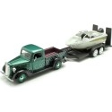 Cochesdemetal.es 1937 Ford Pickup Verde + Remolque Con Barco 1:24 Motor Max 73233 76012