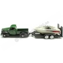 Cochesdemetal.es 1941 Plymouth Pickup Verde/Negro + Remolque Con Barco 1:24 Motor Max 73278-76012