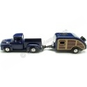 Cochesdemetal.es 1956 Ford F-100 Azul + Caravana Teardrop 1:24 Motor Max 73235 76083