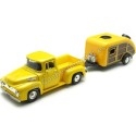 Cochesdemetal.es 1955 Ford F-100 Pickup + Caravana Teardrop 1:24 Motor Max 79341 76083