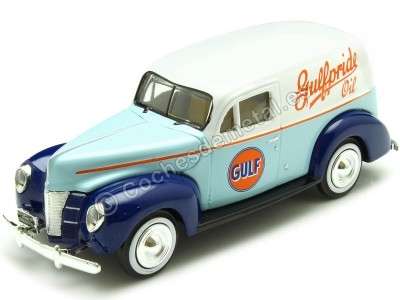 Cochesdemetal.es 1940 Ford Sedan Gulf Delivery Azul/Azul/Blanco Decorado 1:24 Motor Max 79661