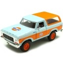 Cochesdemetal.es 1978 Ford Bronco Gulf Azul/Naranja Decorado 1:24 Motor Max 79662