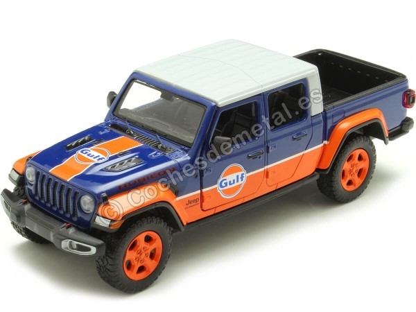 Cochesdemetal.es 2021 Jeep Gladiator Rubicon Gulf Azul/Naranja Decorado 1:24 Motor Max 79663