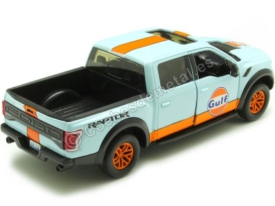 Cochesdemetal.es 2017 Ford F-150 Raptor Gulf Azul/Naranja Decorado 1:24 Motor Max 79665 2