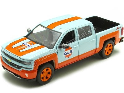 Cochesdemetal.es 2017 Chevrolet Silverado 1500 LT Z71 Crewcab Gulf Azul/Naranja Decorado 1:24 Motor Max 79666