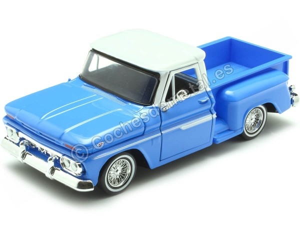 Cochesdemetal.es 1966 GMC C1000 Stepside Lowrider Azul/Blanco 1:24 Motor Max 79035