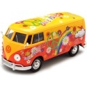 Cochesdemetal.es 1967 Volkswagen Type 2 T1 Panel Van Flower Power Naranja/Rojo Decorado 1:24 Motor Max 79563