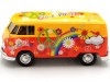 Cochesdemetal.es 1967 Volkswagen Type 2 T1 Panel Van Flower Power Naranja/Rojo Decorado 1:24 Motor Max 79563