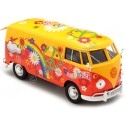 Cochesdemetal.es 1967 Volkswagen Type 2 T1 Panel Van Flower Power Naranja/Rojo Decorado 1:24 Motor Max 79563