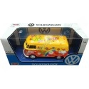 Cochesdemetal.es 1967 Volkswagen Type 2 T1 Panel Van Flower Power Naranja/Rojo Decorado 1:24 Motor Max 79563