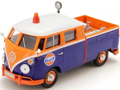 Cochesdemetal.es 1967 Volkswagen Type 2 T1 Pickup Truck Gulf Azul/Naranja 1:24 Motor Max 79650