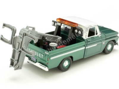 Cochesdemetal.es 1966 Chevrolet C10 Fleetside Grúa Verde Metalizado/Blanco 1:24 Motor Max 75344 2