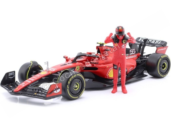 Cochesdemetal.es 2023 Ferrari SF-23 Fórmula 1 Nº55 Carlos Sainz + Figura del Piloto 1:24 Bburago 26809