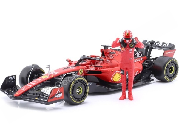 Cochesdemetal.es 2023 Ferrari SF-23 Fórmula 1 Nº16 Charles Leclerc + Figura del Piloto 1:24 Bburago 26809L