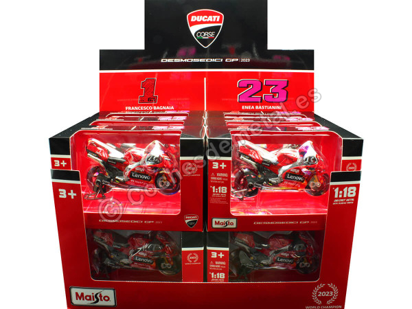 Cochesdemetal.es Set 12 2023 Ducati Desmosedici Team Lenovo Nº1 Francesco "Pecco" Bagnaia Campeon del Mundo MotoGP 1:18 Maist...