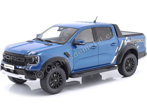 Cochesdemetal.es 2022 Ford Raptor Pick-Up Azul Metalizado Decorado 1:18 MC Group 18455