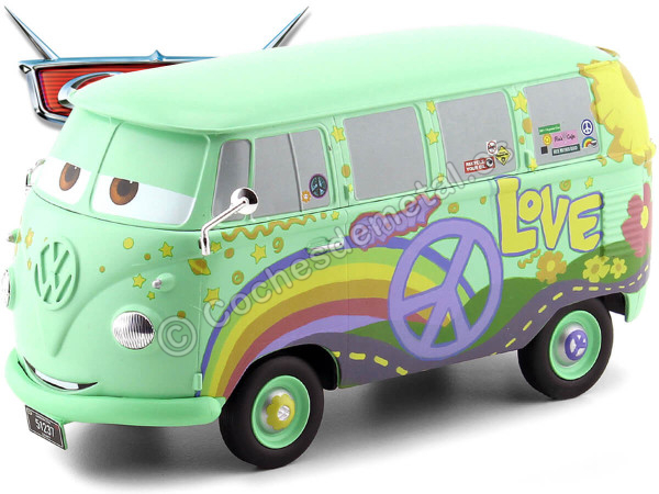 Cochesdemetal.es 2006 Volkswagen T1 Cars Fillmore Flower Power Hippy "Disney-Pixar Cars" Verde Menta Decorado 1:24 Jada Toys ...