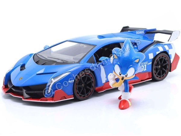 Lamborghini Veneno 2014 con "Sonic" Azul/Rojo - Escala 1:24 Jada Toys