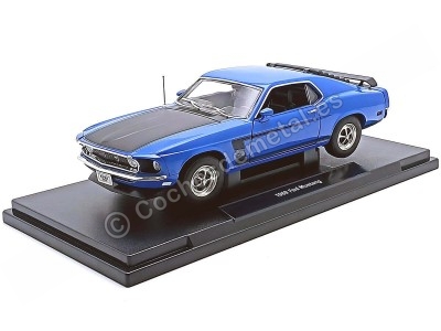 Cochesdemetal.es 1969 Ford Mustang Boss 302 Azul/Negro 1:18 Welly 12516