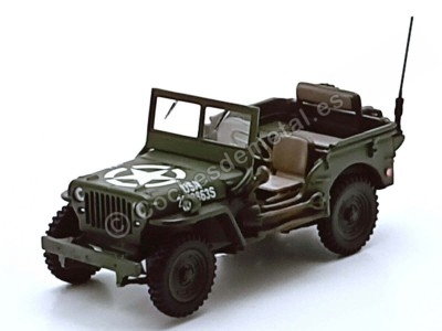 Cochesdemetal.es 1941 Jeep Willys 1-4 Ton Army Militar Truck "Abierto" Verde Caqui 1:43 Cararama 90140