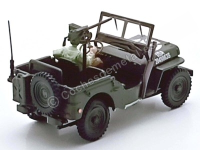 Cochesdemetal.es 1941 Jeep Willys 1-4 Ton Army Militar Truck "Abierto, Armado y con Soldado" Verde Caqui 1:43 Cararama 90141 2