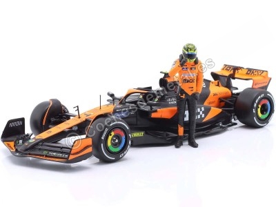 Réplica McLaren MCL38 Miami GP y figura Lando Norris F1 - 1:24 Bburago