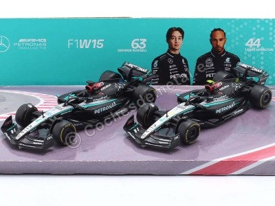 Cochesdemetal.es 2024 Mercedes-AMG F1 W15 E Performance SET Nº44 Lewis Hamilton + Nº63 George Russell 1:43 Bburago 18-38201 2