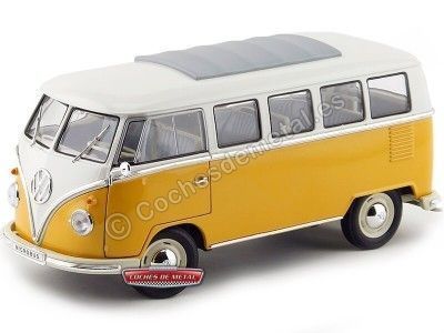 Cochesdemetal.es 1962 Volkswagen T1 Classical Microbus Amarillo-Blanco 1:18 Welly 12531