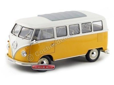 Cochesdemetal.es 1962 Volkswagen T1 Classical Microbus Amarillo-Blanco 1:18 Welly 12531 2