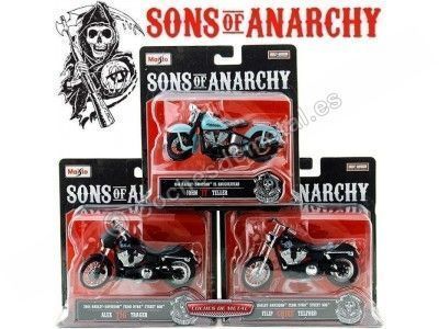 Cochesdemetal.es SET 3 Motocicletas Harley-Davidson TV Series Sons of Anarchy 1:18 Maisto 35024B