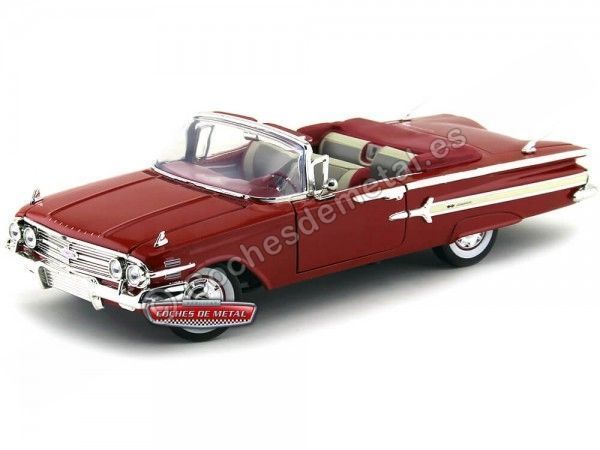 Cochesdemetal.es 1960 Chevrolet Impala conversível rojo 1:18 Motor máximo 73110