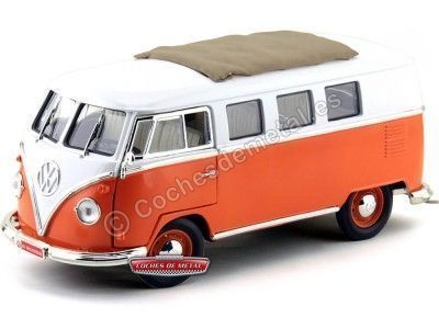 Cochesdemetal.es 1962 Volkswagen Microbus Combi Type 2 T1 Naranja-Blanco 1:18 Lucky Diecast 92327