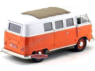 Cochesdemetal.es 1962 Volkswagen Microbus Combi Type 2 T1 Naranja-Blanco 1:18 Lucky Diecast 92327 2