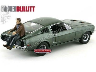 Cochesdemetal.es 1968 Ford Mustang GT Fastback "BULLITT" + Figura Steve McQueen 1:18 Greenlight 12938 2