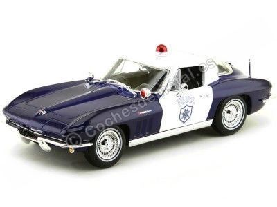 1965 Chevrolet Corvette Sting Ray Coupé Police Azul-Blanco 1:18 Maisto 31381 Cochesdemetal.es