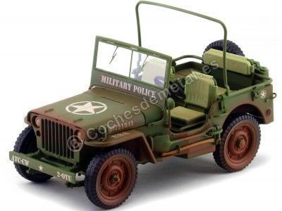 Cochesdemetal.es 1944 Jeep Willys Policía Militar Verde Caqui Sucio 1:18 Triple-9 1800142B