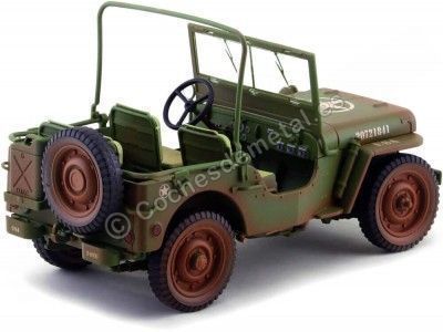 Cochesdemetal.es 1944 Jeep Willys Policía Militar Verde Caqui Sucio 1:18 Triple-9 1800142B 2