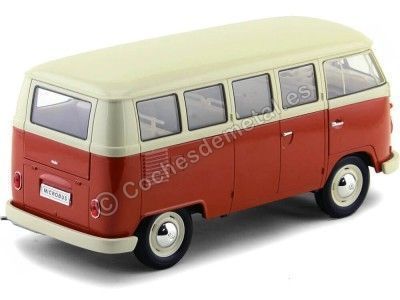 Cochesdemetal.es 1963 Volkswagen T1 Classical Microbus Rojo / Blanco 1:18 Welly 18054 2