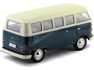 Cochesdemetal.es 1963 Volkswagen T1 Classical Microbus Verde-Blanco 1:18 Welly 18054 2