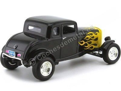 Cochesdemetal.es 1932 Ford Five-Window Coupe Negro con Llamas Amarillas 1:18 Motor Max 73171 2