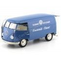 Cochesdemetal.es 1963 Volkswagen T1 Microbus Panel Van "Volkswagen Porschewagen" Azul 1:18 Welly 18053