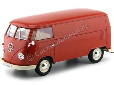 1963 Volkswagen T1 Microbus Panel Van Rojo 1:18 Welly 18053 Cochesdemetal.es