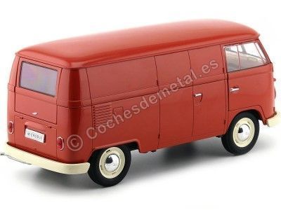 1963 Volkswagen T1 Microbus Panel Van Rojo 1:18 Welly 18053 Cochesdemetal.es 2