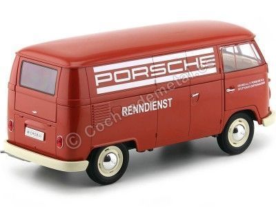 Cochesdemetal.es 1963 Volkswagen T1 Microbus Panel Van "Servicio Porsche" Rojo 1:18 Welly 18053 2
