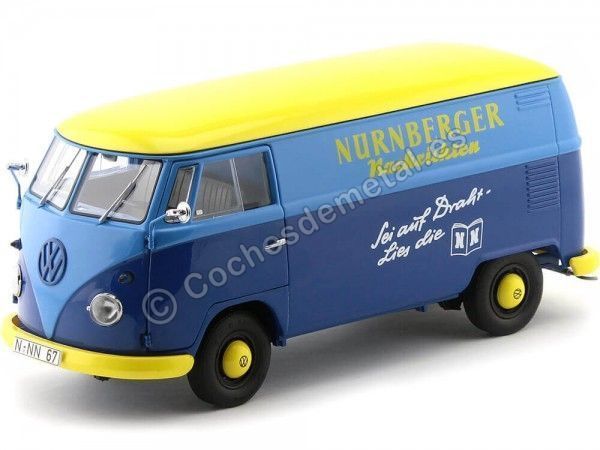 Cochesdemetal.es 1973 Volkswagen T1 Nurnberger Nachlichten Blue-Yellow 1:18 Schuco 450027900