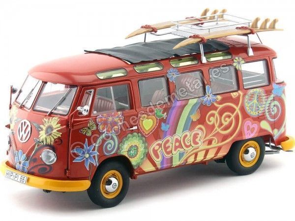Carsdemetal.es 1973 Volkswagen T1 Samba Bus "Hippie Peace" 1:18 Schuco 450028300